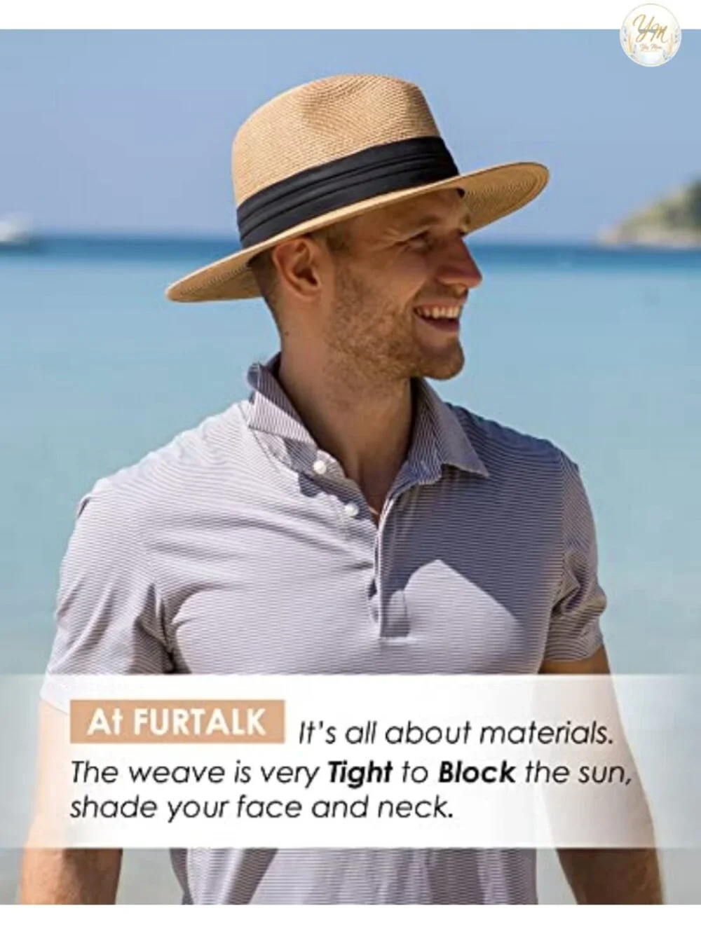 Wide Brim Straw Fedora Sun Hat for Summer Beach Travel with Chin Strap
